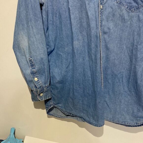 Vintage 90s Planet Hollywood London Size XL Blue Denim Long Sleeve Button Down S - Picture 2 of 9